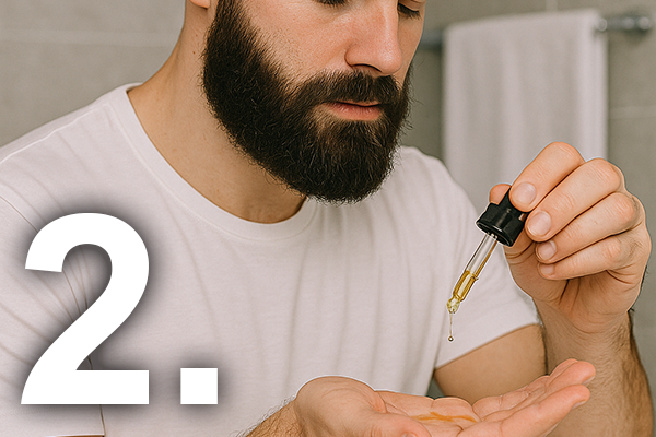 Beard care routine step 2 - applying beard oil for men's grooming