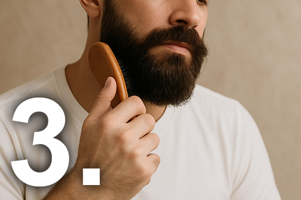 Beard care routine step 3 - brushing with boar bristle for beard care